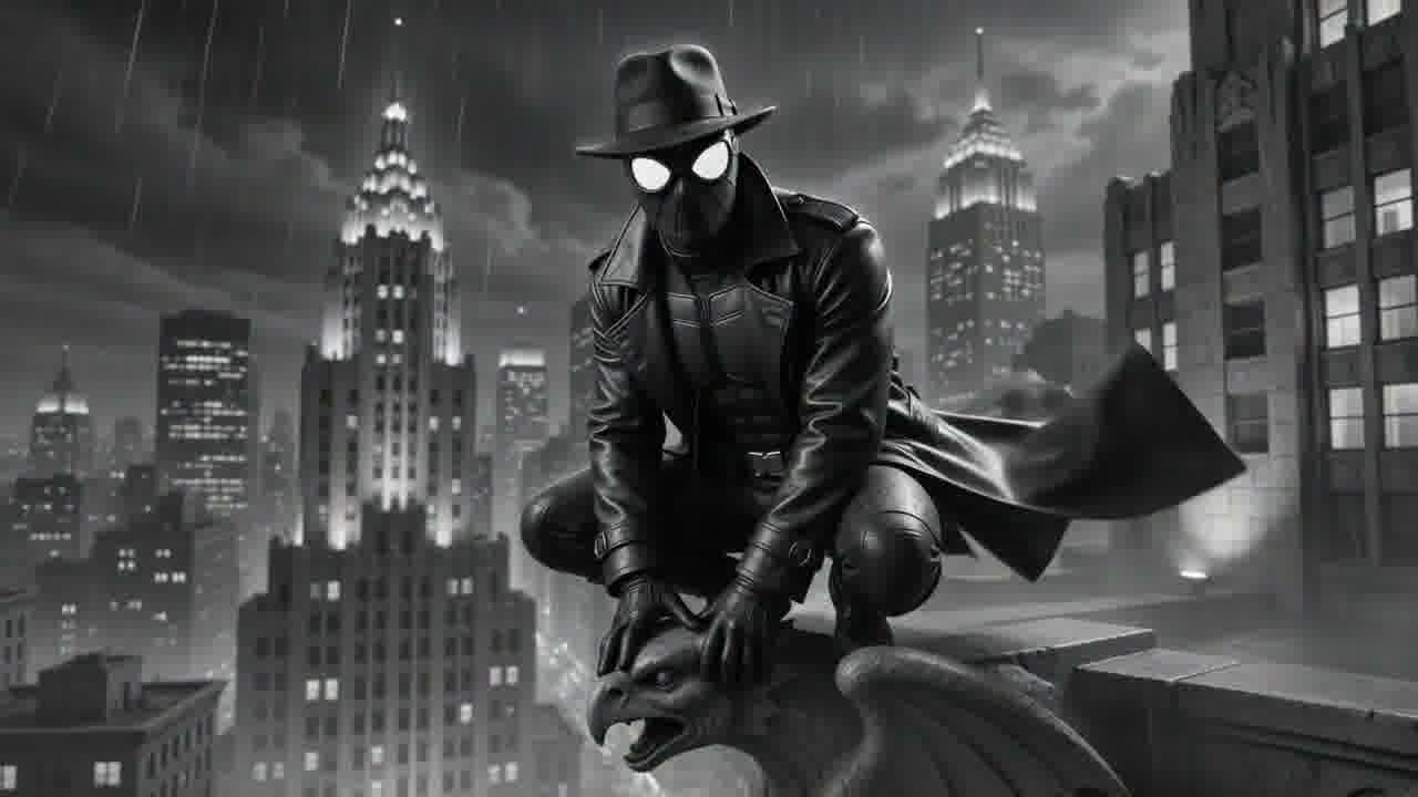 Spider-Noir frame sequence still on patrol